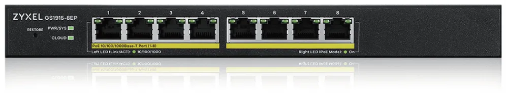 Zyxel GS1915-8EP Gestionado L2 Gigabit Ethernet (10/100/1000) Energía sobre Ethernet (PoE) Negro