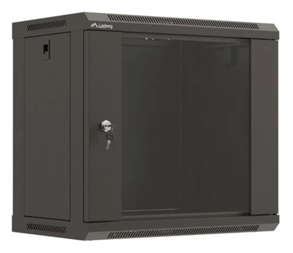 Armario lanberg mural rack 19 pulgadas 9u 540x350 flat pack negro puerta cristal