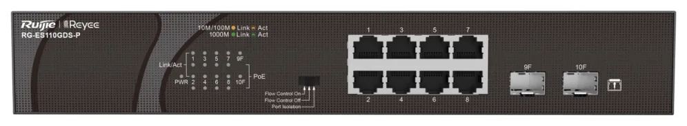 Ruijie Networks RG-ES110GDS-P switch No administrado Gigabit Ethernet (10/100/1000) Energía sobre Ethernet (PoE) Negro