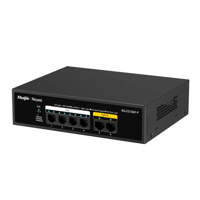 Reyee 6-Port 100Mbps, 4 of the ports support PoE-P