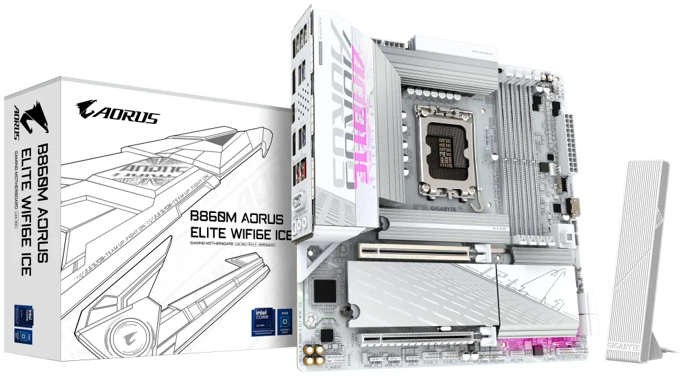 GIGABYTE B860M AORUS ELITE WF6E ICE Placa base - CPUs Intel Core Ultra, VRM de 12+1+2+1 fases, hasta 9200MHz DDR5, 1xPCIe 5.0 + 2xPCIe 4.0 M.2, LAN 2,5 GbE, WIFI 6E, USB 4