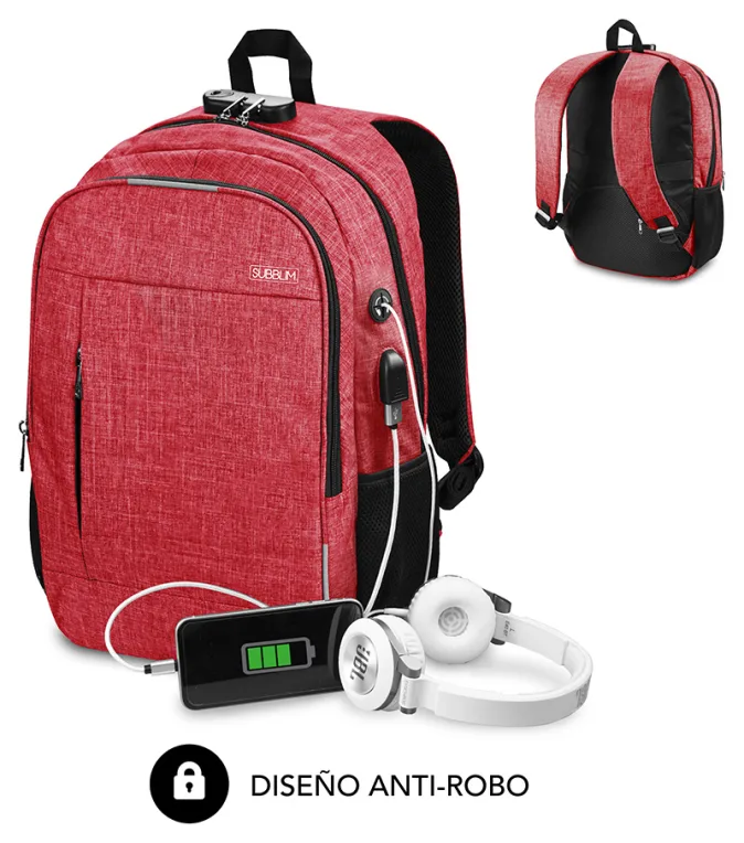 Mochila subblim urban lock backpack para portatil 16 pulgadas rojo