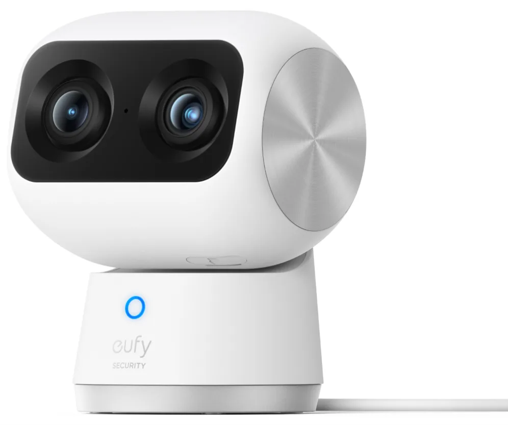 Eufy Security Indoor Cam S350, cámara doble, cámara de seguridad con resolución 4K UHD, zoom de 8× y PTZ de 360°, IA para personas y mascotas, ideal para monitor de bebé/cámara para mascotas/seguridad del hogar, Wi-Fi de doble banda