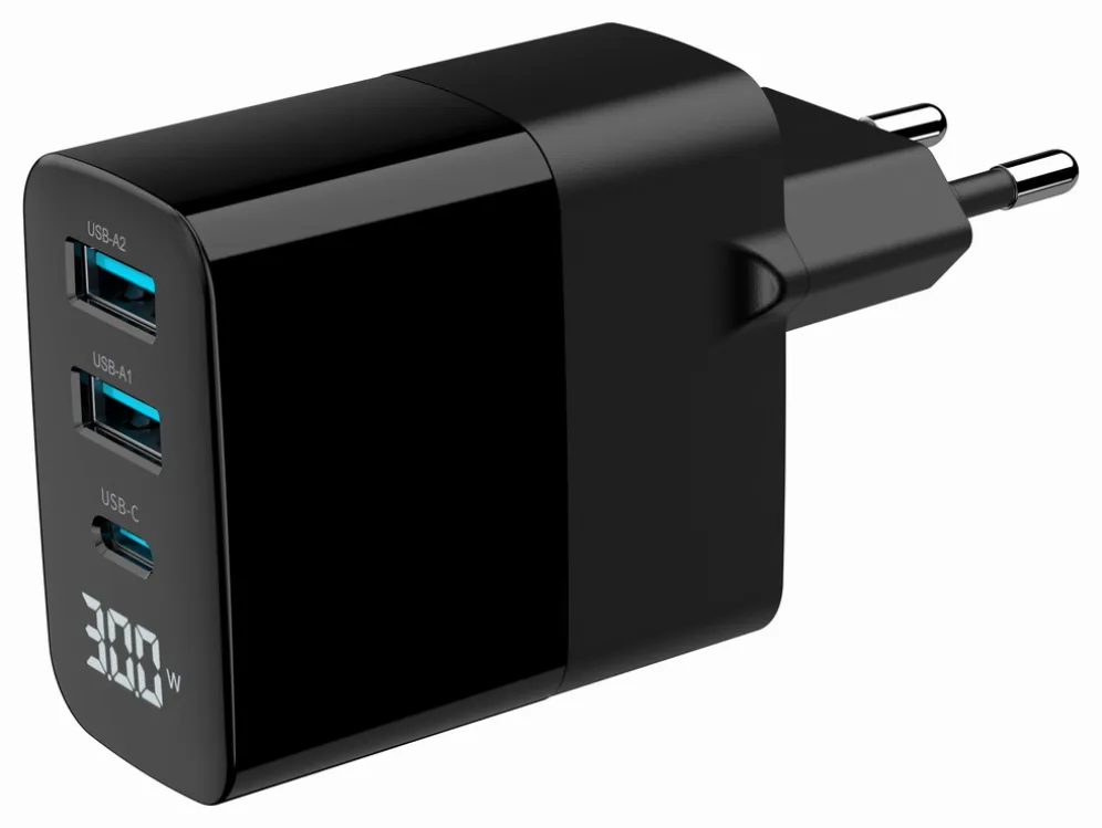 Gembird Cargador rápido3 USB GaN, 30 W LCD