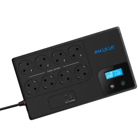 Sai ups phasak 1050va smart home 1kva interactivo avr pantalla lcd carga frontal usb a+c ph 9479