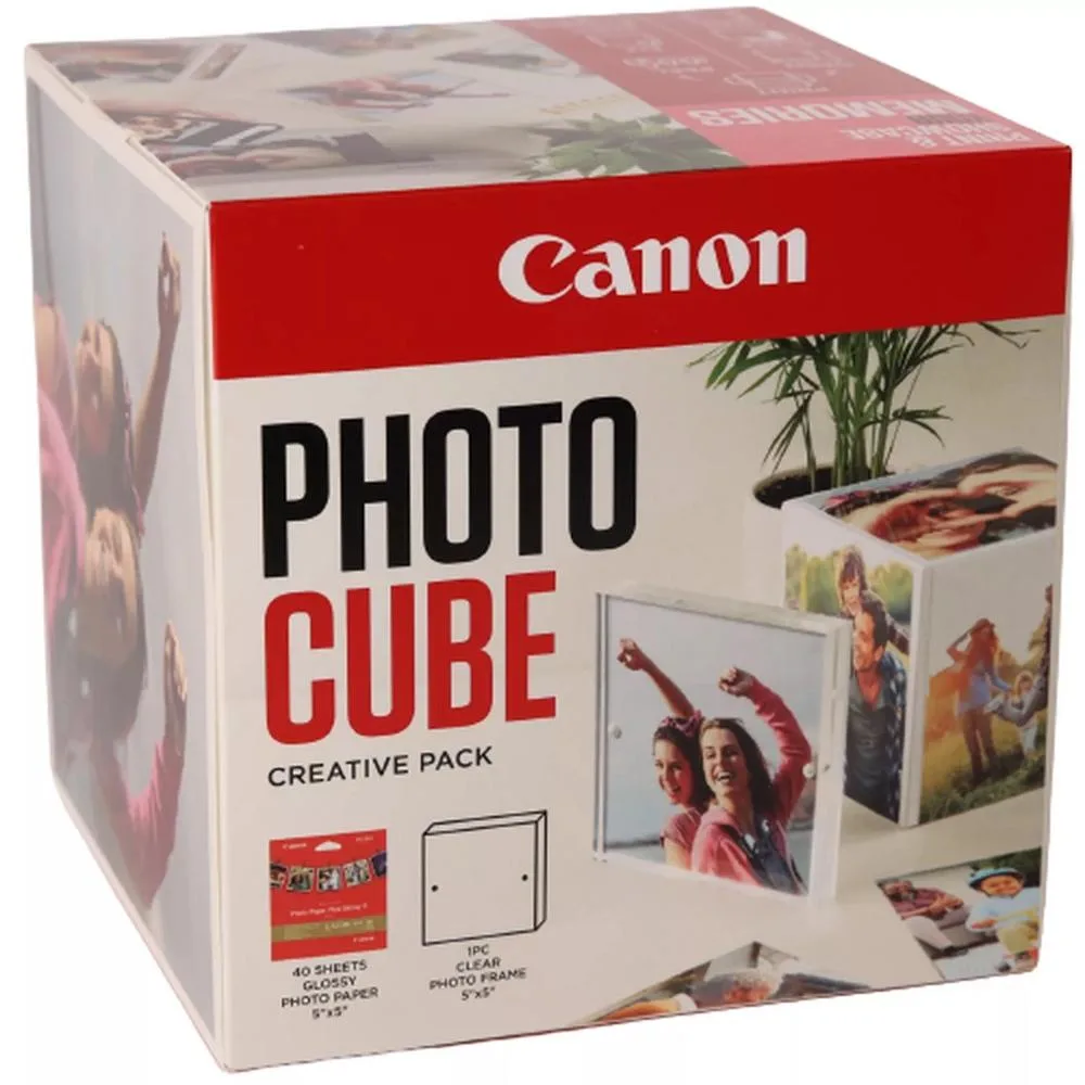 Papel canon pp - 201 5x5 pulgadas (40 hojas) + marco fotos xlboom acrílico 13x13cm + photo cube white - creative pack love - pink