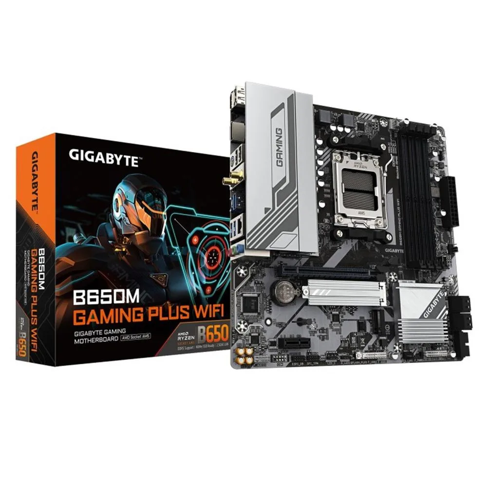 GIGABYTE B650M GAMING PLUS WIFI Placa base - Procesadores AMD Ryzen 9000, VRM de 5+2+2 fases, hasta 8000 MHz DDR5, 2xPCIe 4.0 M.2, LAN 2.5GbE, WIFI 6E, USB 3.2 Gen 1
