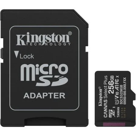 Tarjeta memoria micro secure digital sdxc 256gb kingston canvas select plus clase 10 uhs - 1 + adaptador sd