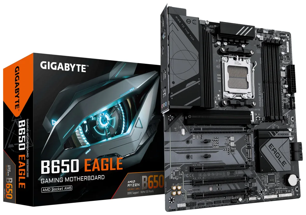 GIGABYTE B650 EAGLE Placa base - AMD Ryzen serie 9000, VRM de 12+2+2 fases, hasta 7600 MHz DDR5 (OC), 1xPCIe 5.0 + 2xPCIe 4.0 M.2, LAN GbE, USB 3.2 Gen 2