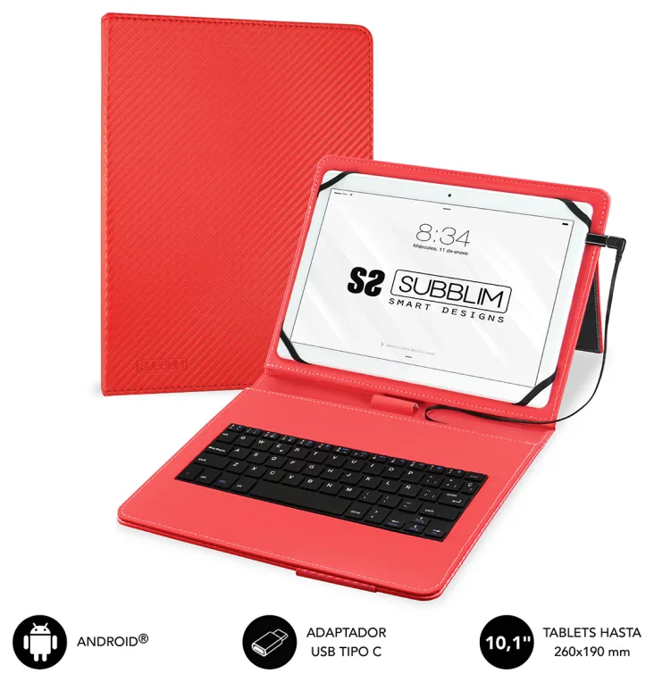 Funda + teclado subblim keytab pro para tablet 10.1 pulgadas rojo