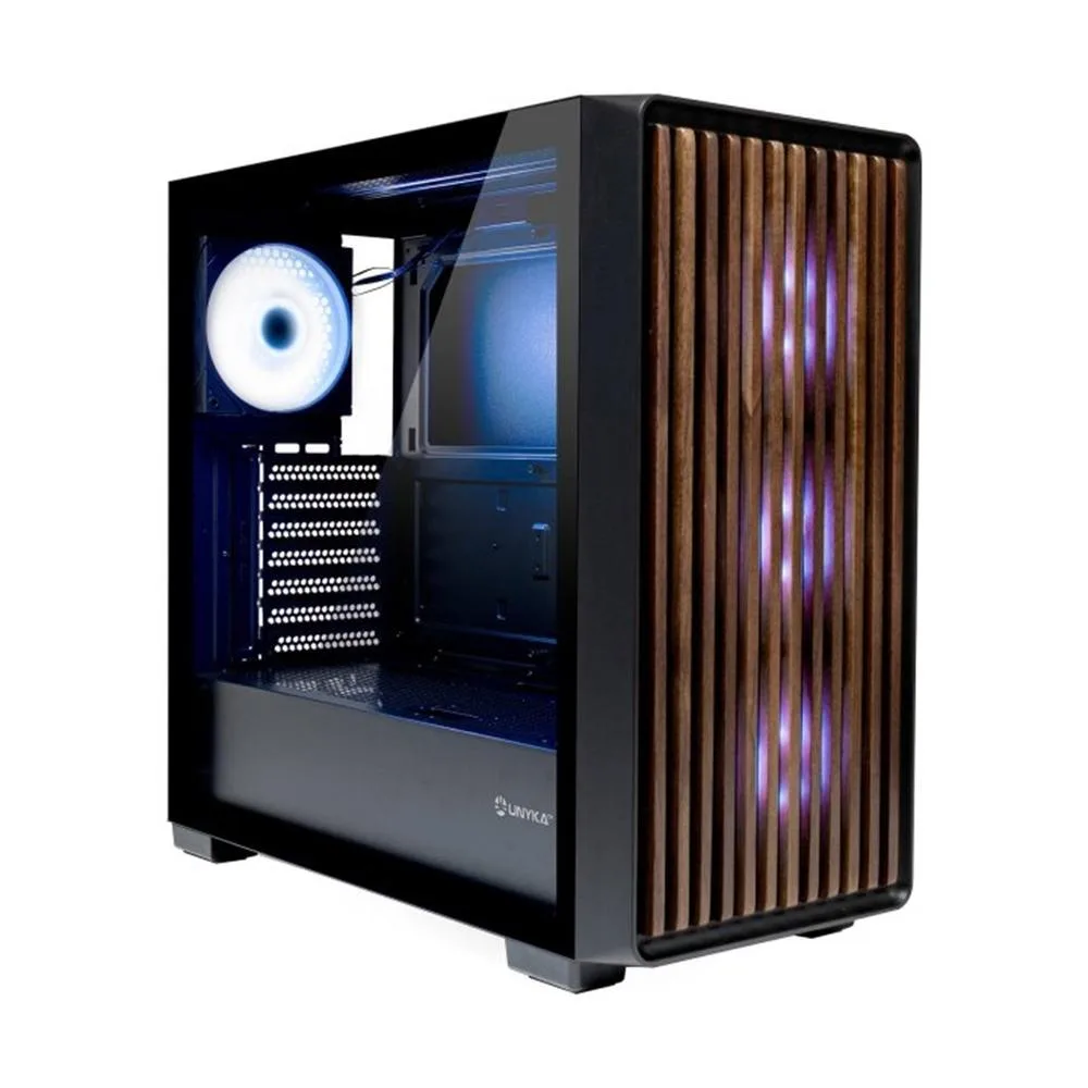 Caja ordenador gaming unykach revelat madeira atx argb cristal templado negra