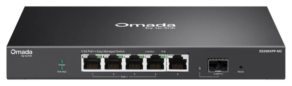TP-Link ES206XPP-M2 switch Gestionado L2 2.5G Ethernet (100/1000/2500) Energía sobre Ethernet (PoE) Montaje en pared/escritorio Negro