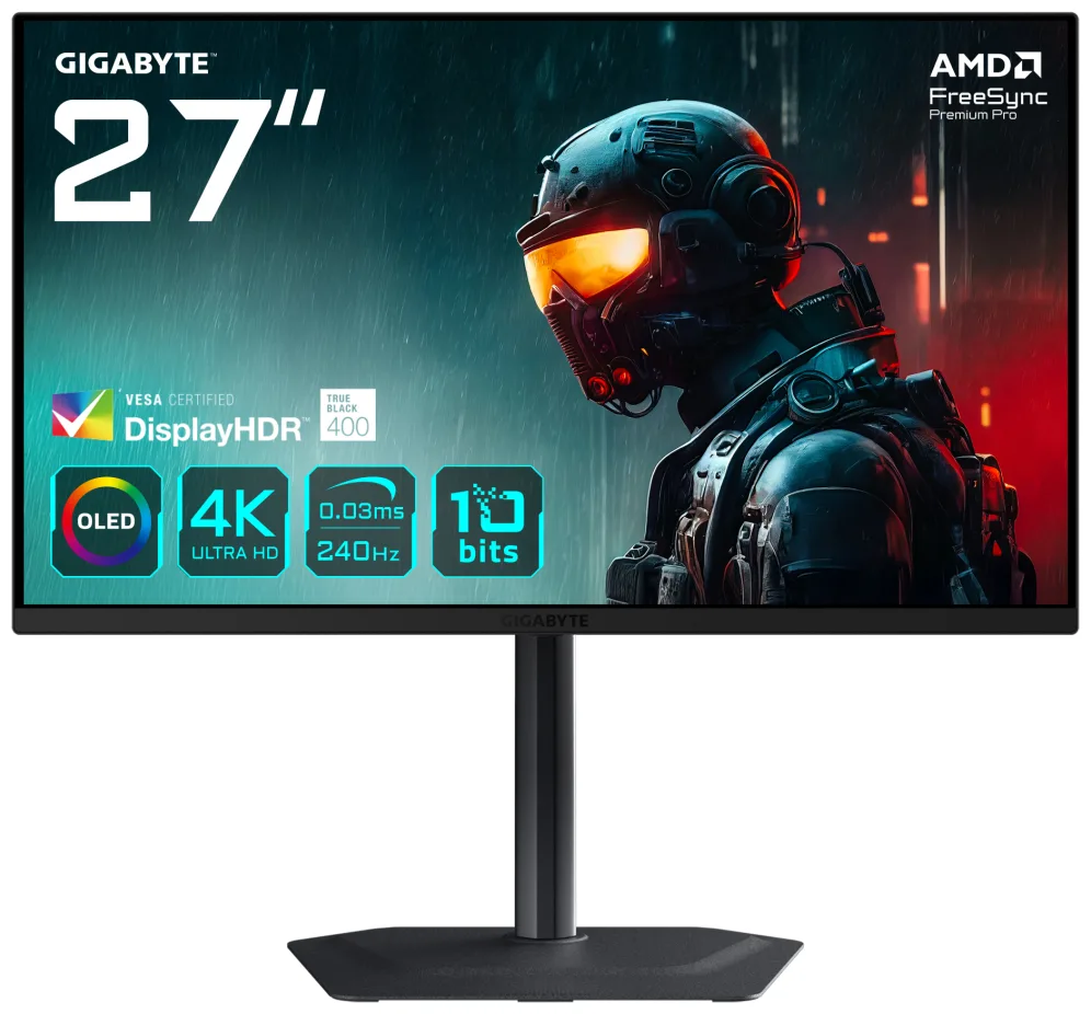 Monitor oled gaming 27 pulgadas gigabyte m27ua ek 4k uhd - dp - hdmi - 240hz - 0.03ms - vesa 100x100