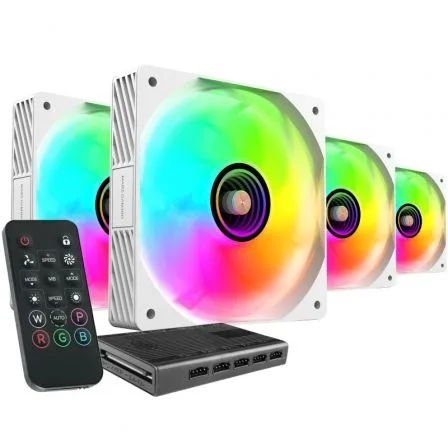 Ventilador caja mars gaming mf3dprokit argb 4x 120mm blanco + hub rf remote