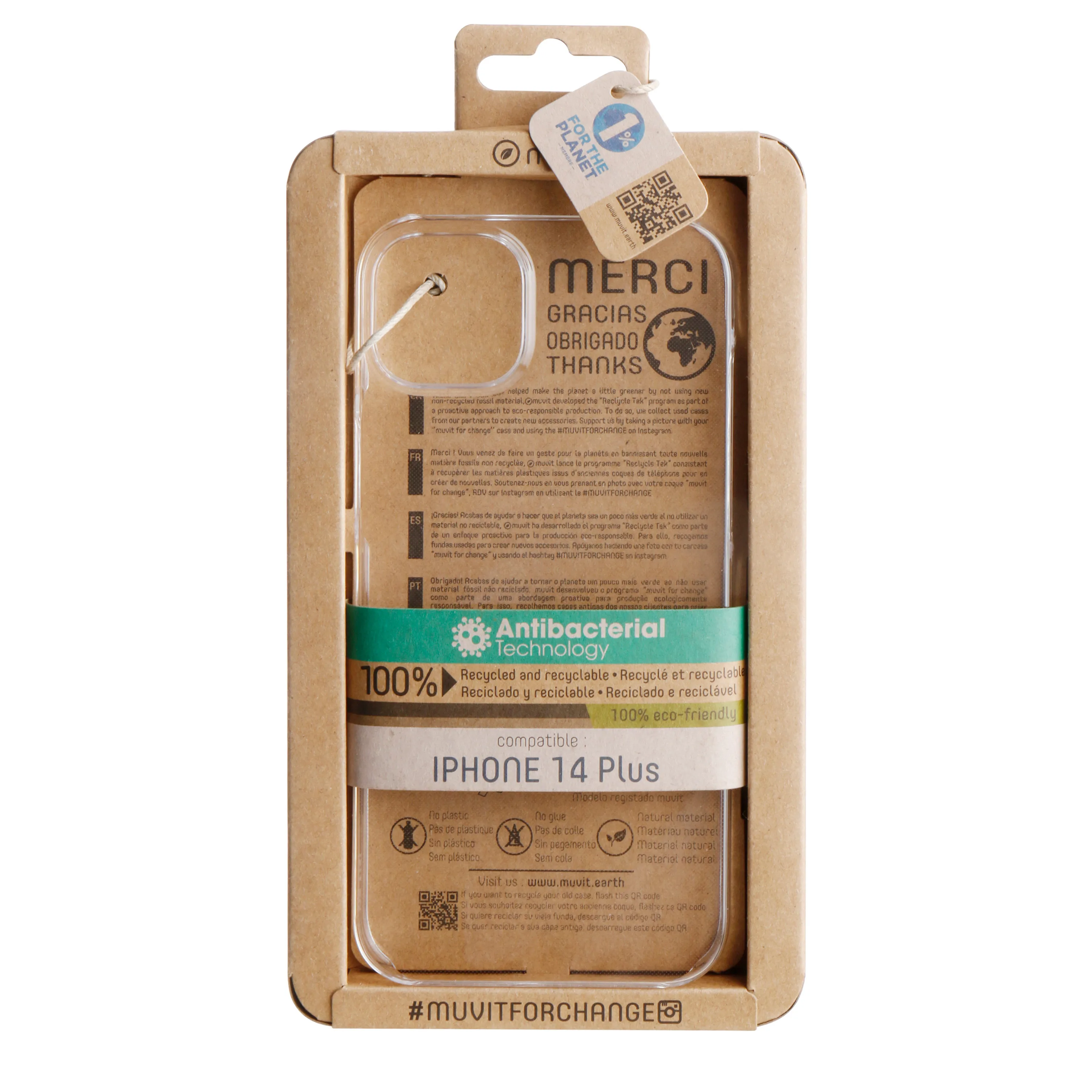 Funda muvit recycletek para apple iphone 14 plus transparente antibacterias
