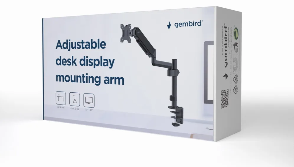 Gembird MA-DA1P-01 soporte para monitor 81,3 cm (32") Escritorio Negro