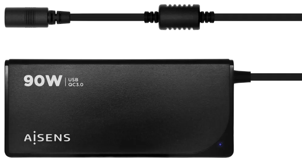 Cargador de Portátil Aisens ASLC-90WAUTO-BK/ 1xUSB/ 90W/ Automático/ 12 Conectores/ Voltaje 15-20V