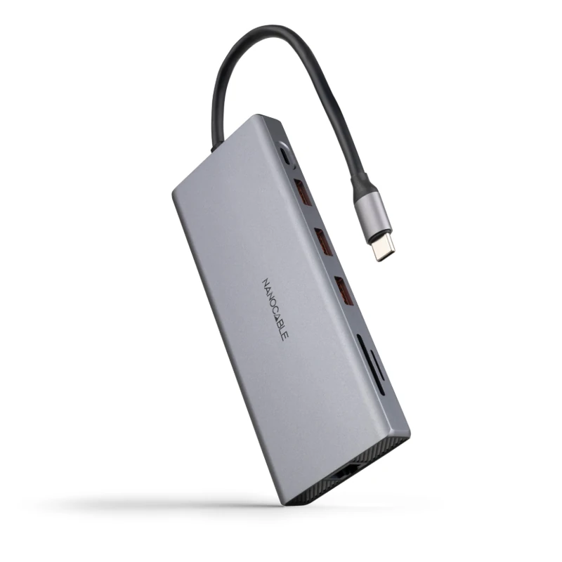 Nanocable Hub 12en1 USB-A-C+HDMI+DP+RJ45+TF+SD+AU