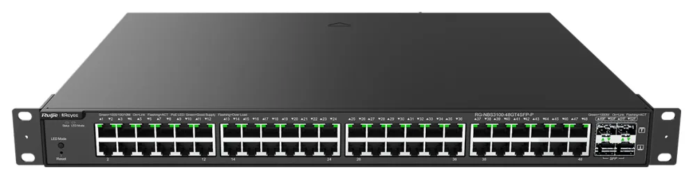 Ruijie Networks RG-NBS3100-48GT4SFP-P switch Gestionado L2 Gigabit Ethernet (10/100/1000) Energía sobre Ethernet (PoE) Negro