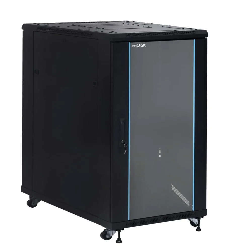 Armario rack de suelo 19 pulgadas phasak pro 22u negro 600x1000 montado pho 6122