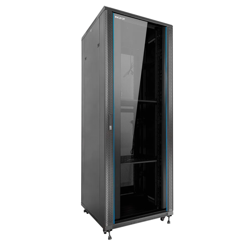Armario rack de suelo 19 pulgadas phasak pro 42u negro 600x600 montado pho 6642