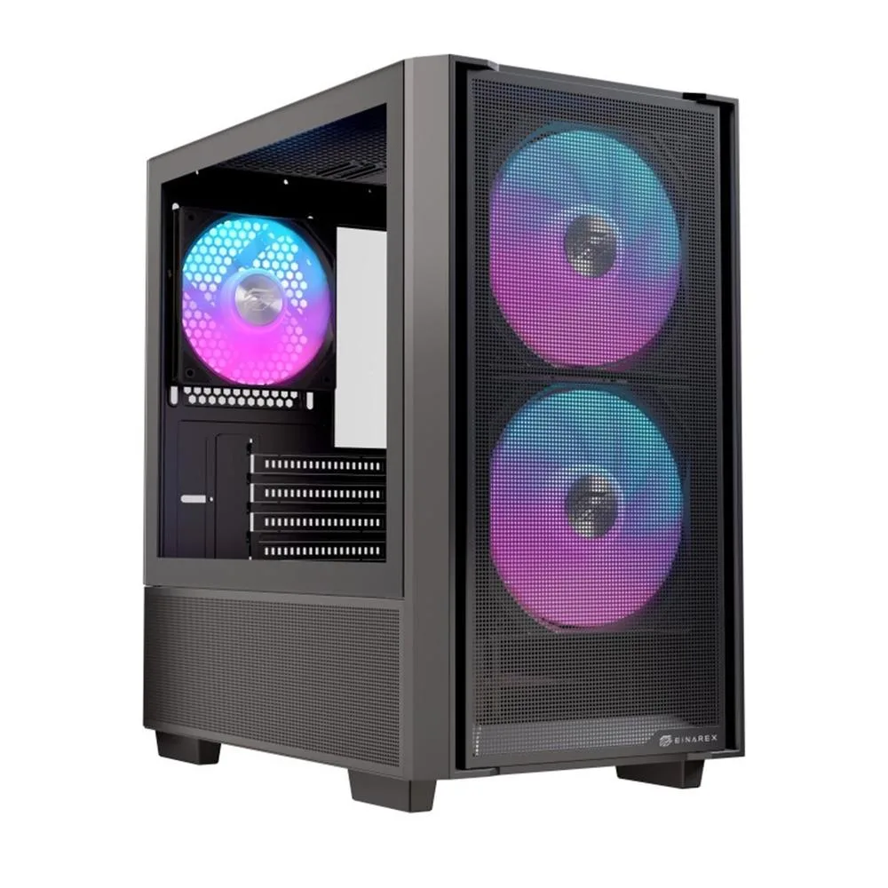 Caja ordenador gaming einarex pm150 matx rgb cristal templado negro
