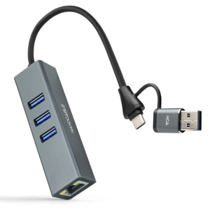 Nanocable Conversor USB-C+USB-A-M RJ45+ 3xUSB-A