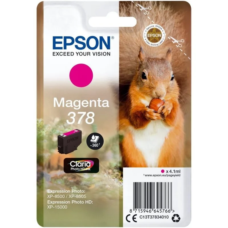 Cartucho tinta epson c13t37834010 singlepack magenta 378 claria photo hd ink xp - 8500 ardilla