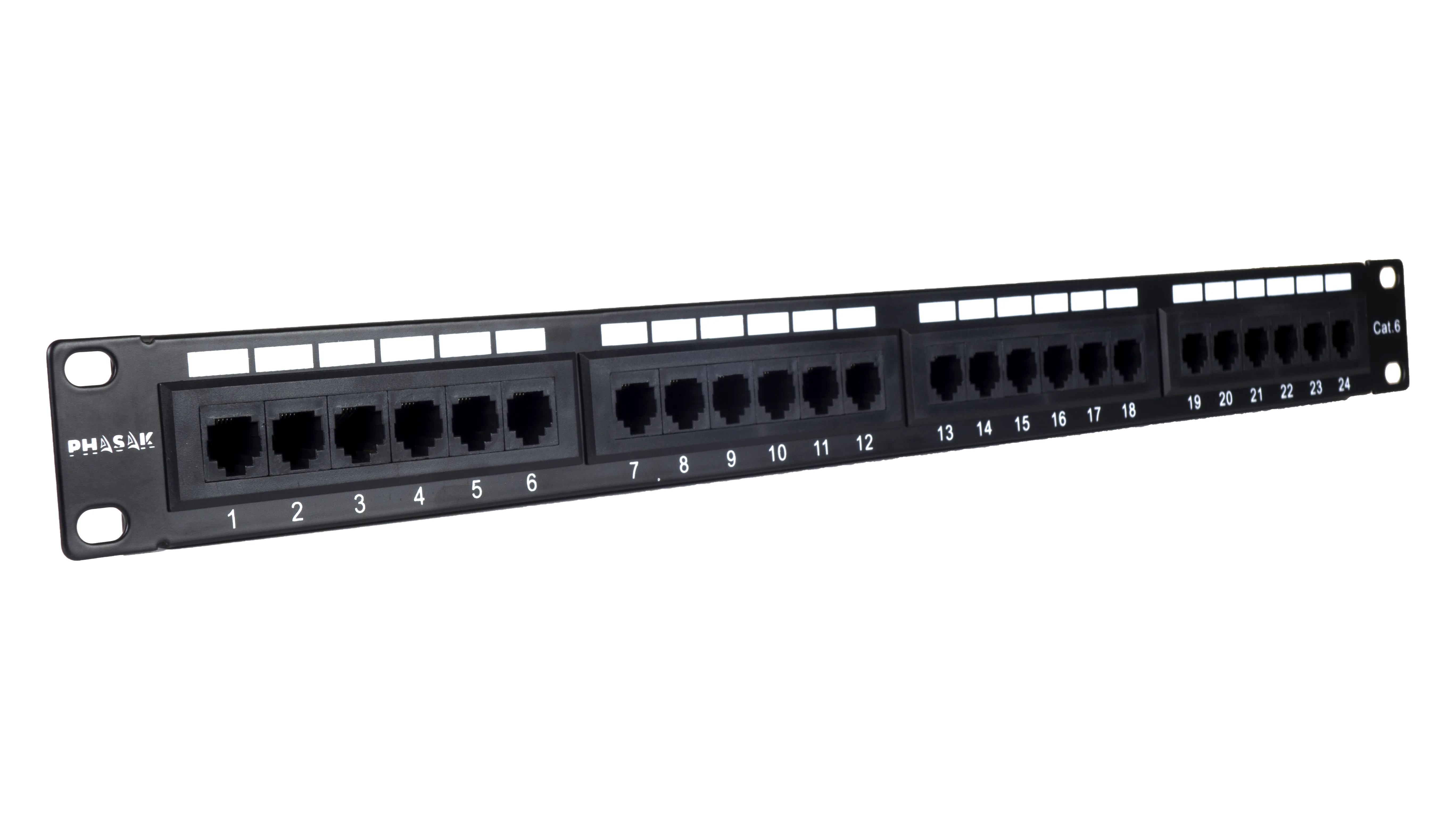 Panel transferencia para armario rack 19 pulgadas phasak utp rj45 cat. 6 dual 24p 1u negro pu 2420