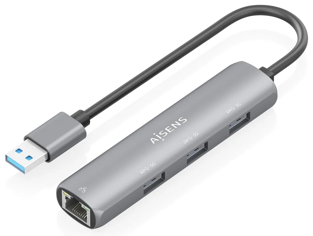 Hub USB Aisens ASUC-4P034-GR/ 3xUSB/ 1xRJ45/ Gris
