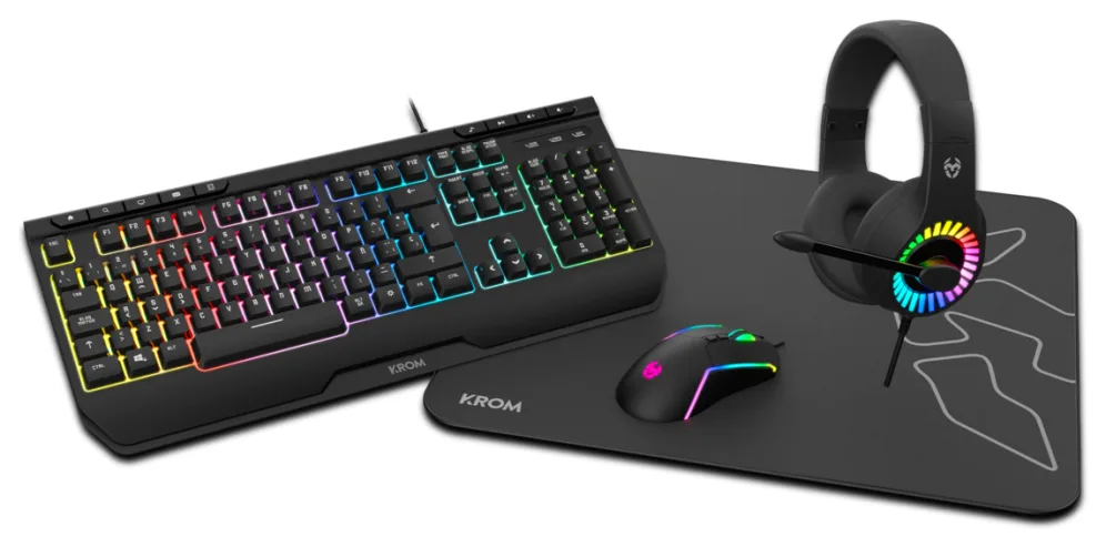 Pack krom kenya raton + teclado + alfombrilla + auriculares gaming