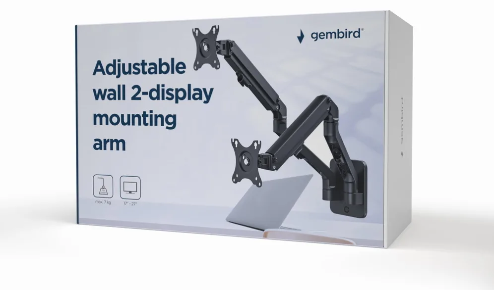 Gembird MA-WA2-01 soporte para monitor 68,6 cm (27") Pared Negro