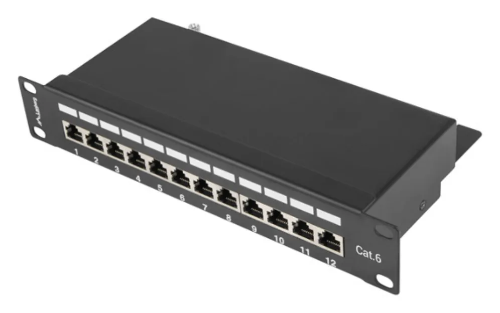 Patch panel lanberg 12 puertos 1u cat.6 10 pulgadas blindado negro