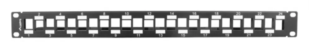 Patch panel lanberg 24 puertos 1u escalonado organizador modulos keystone negro