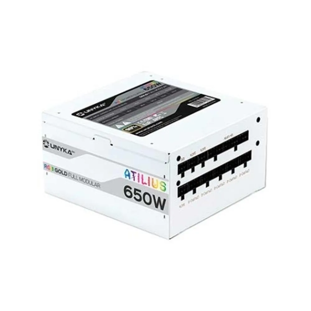 Fuente de alimentacion unykach atilius white gaming atx 650w