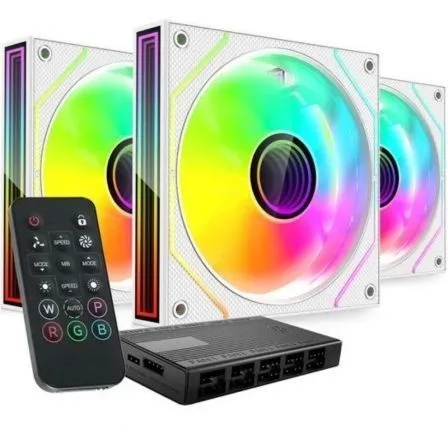 Ventilador caja mars gaming mf3dprokit argb 3x 120mm blanco + hub rf remote