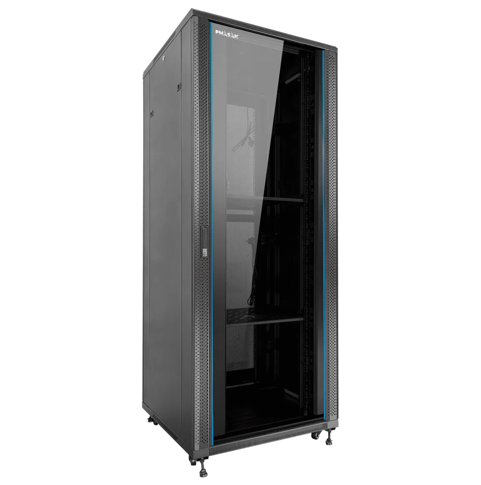 Armario rack de suelo 19 pulgadas phasak pro 32u negro 600x600 montado pho 6632