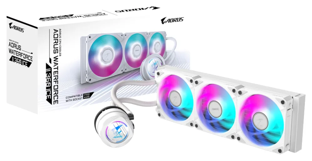 GIGABYTE AORUS WATERFORCE II 360 ICE Refrigerador de CPU líquido AIO - 3x ventiladores ARGB de 120 mm, mecanismo de conexión deslizante, DAISY-CHAIN, compatible con Intel LGA 1851 y AMD AM5