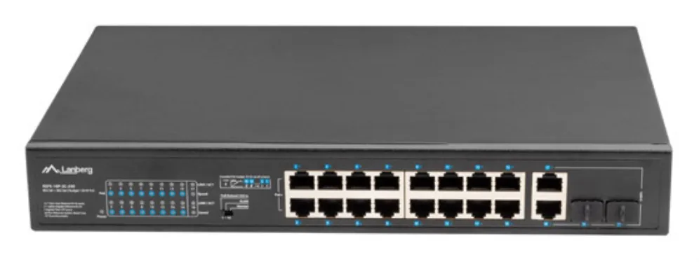 Switch lanberg 18 puertos 100mb 16xpoe+ - 2x gbit ether 250w rack 19 pulgadas