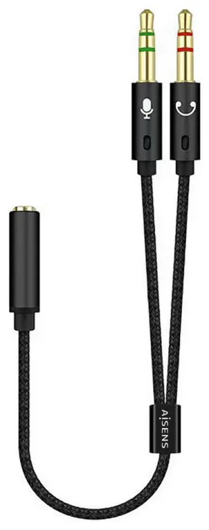 Cable Estéreo Aisens A128-0418/ Jack 3.5 Hembra - 2x Jack 3.5 Macho/ 25cm/ Negro