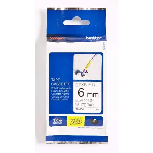 Cinta laminada brother tzefx211 texto negro sobre fondo blanco - 6mm ancho - 8m longitud