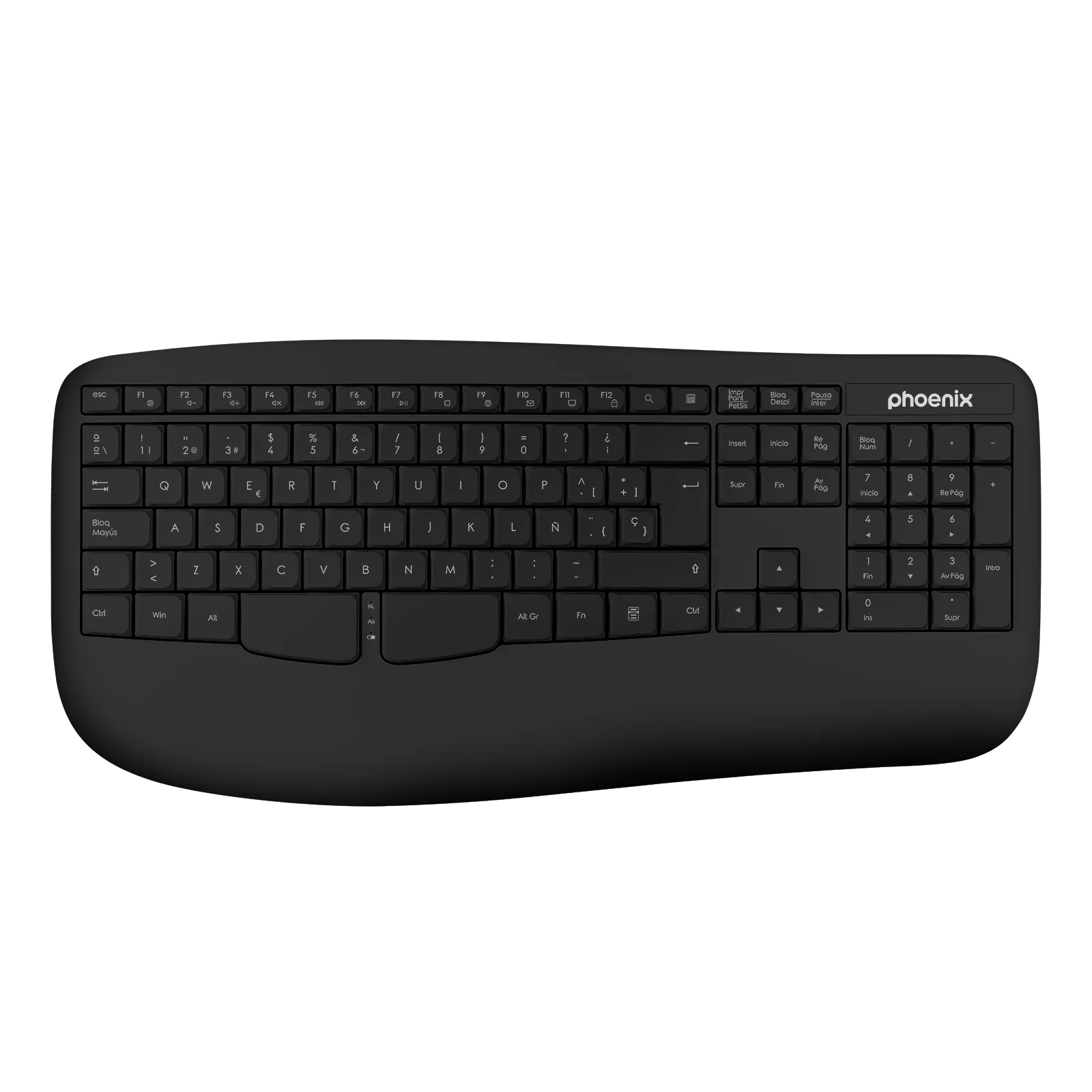 Phoenix k201 teclado ergonomico inalambrico 2.4ghz negro