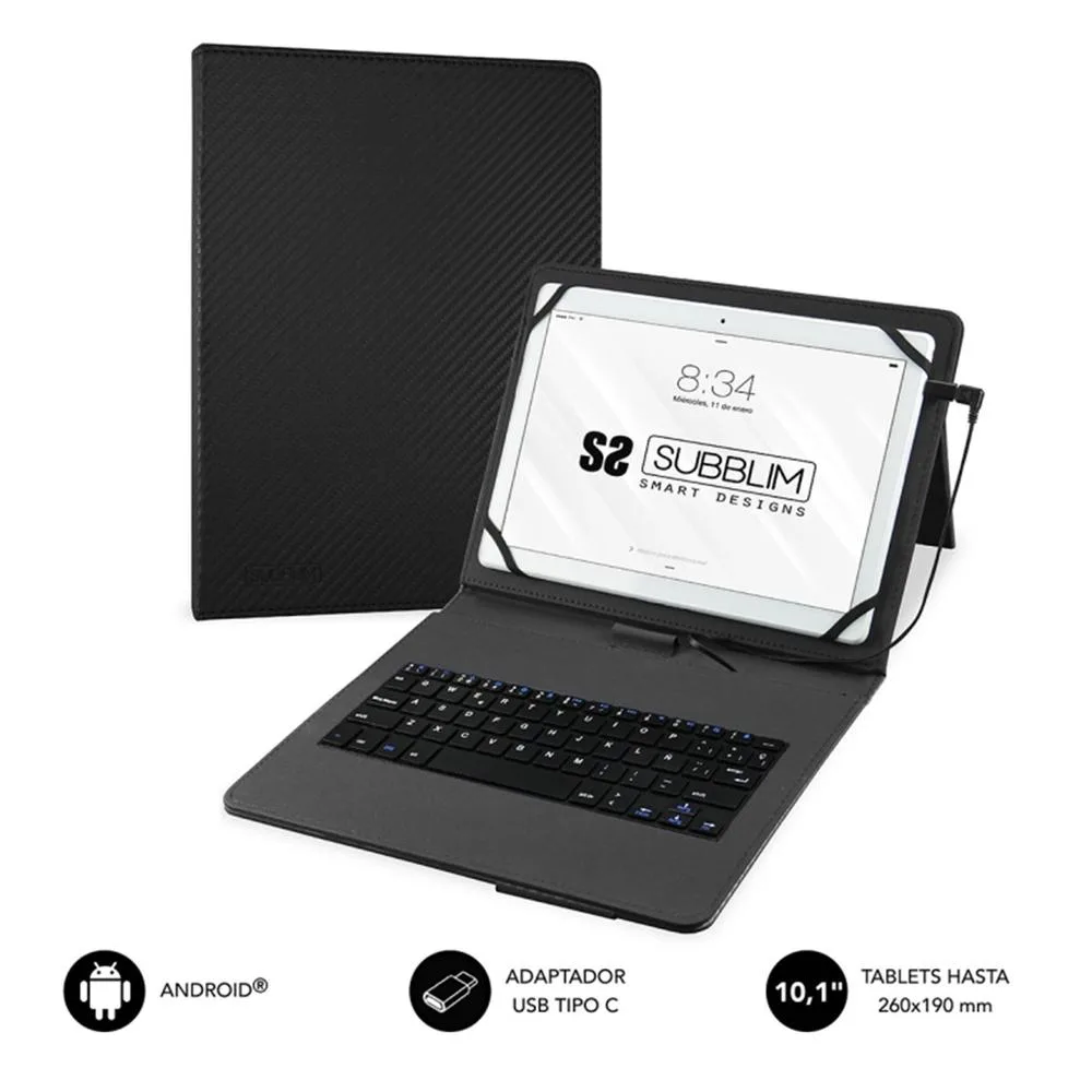 Funda + teclado subblim para tablet 9.6 pulgadas a 11 pulgadas negro