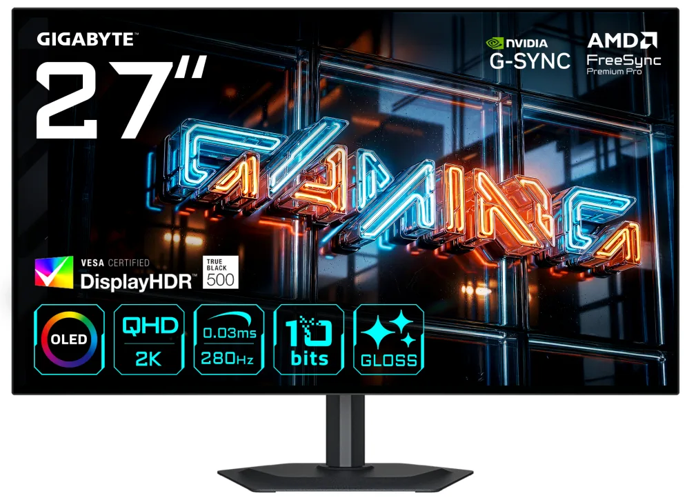 GIGABYTE MO27Q28GR Monitor Gaming WOLED Brillante 27” QHD - 2560 x 1440, 280Hz, 0.03ms, 335 cd/m², Display HDR True Black 500, HDMI 2.1, DisplayPort 1.4