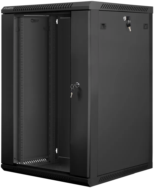 Armario lanberg mural rack 19 pulgadas 18u - 600x600 negro