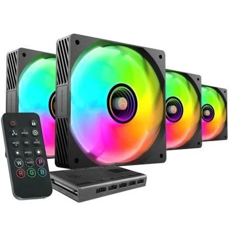 Ventilador mars gaming mf3dprokit argb 4x 120mm negro + hub rf remote