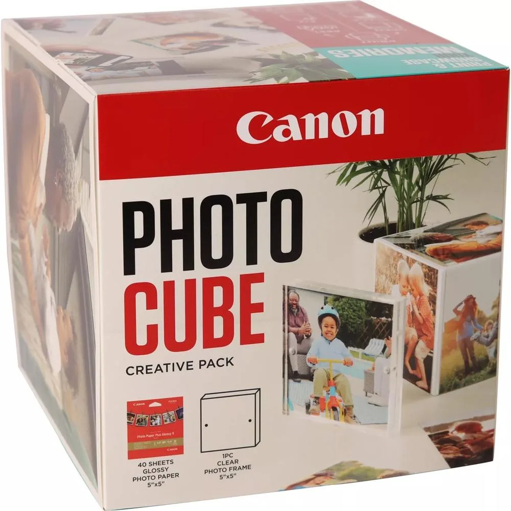 Papel canon pp - 201 5x5 pulgadas (40 hojas) + marco fotos xlboom acrílico 13x13cm + photo cube white - creative pack keep - blue