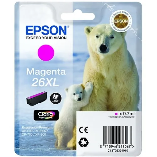 Cartucho tinta epson t263340 magenta xl xp - 600 - 605 - 700 - 800 - oso polar