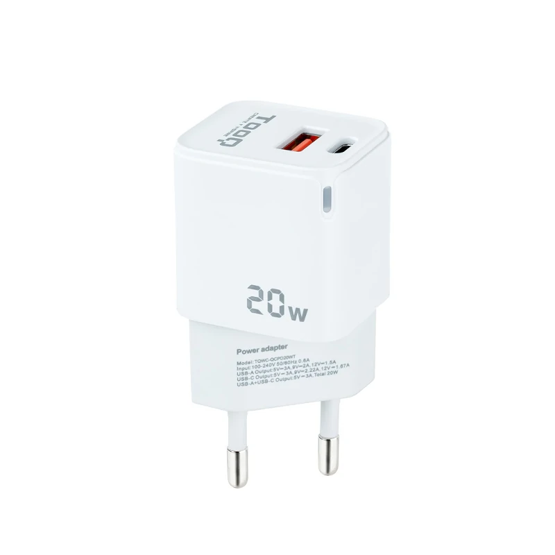 Tooq Cargador pared USB-C-PD+USB-A-QC 20W