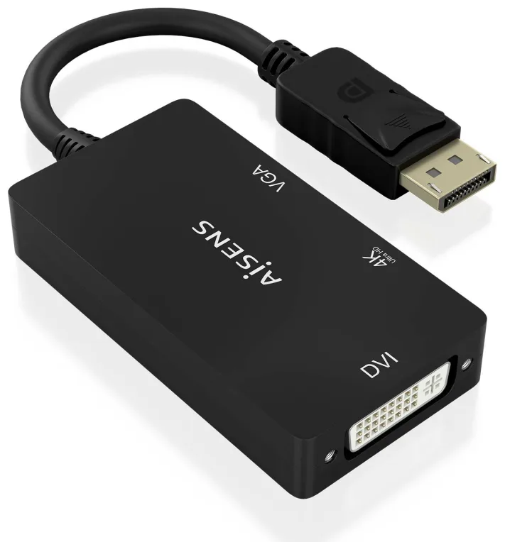 Cable Conversor Aisens A125-0861/ DisplayPort Macho/ VGA Hembra - DVI Hembra - HDMI 4K Hembra/ 15cm/ Negro